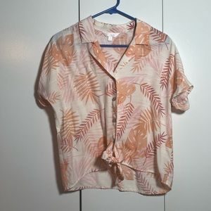 Lauren Conrad Pink Orange and White Short Sleeve Button Down Size Small